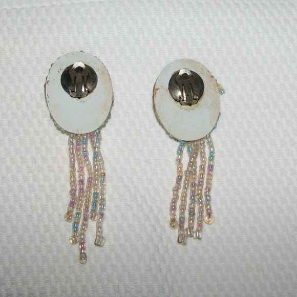 Vintage huge Clip On large Earrings southwest fringe drop dangle - Picture 3 of 4